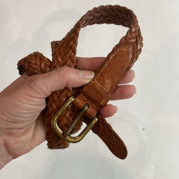 Banana Republic Braided Leather Belt, Brown Cognac, Brass Buckle size large - Picture 2 of 13